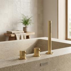 Aquanello Eterna Baterie de baie cu 3 orificii și duș de mână aurie ET3100-60